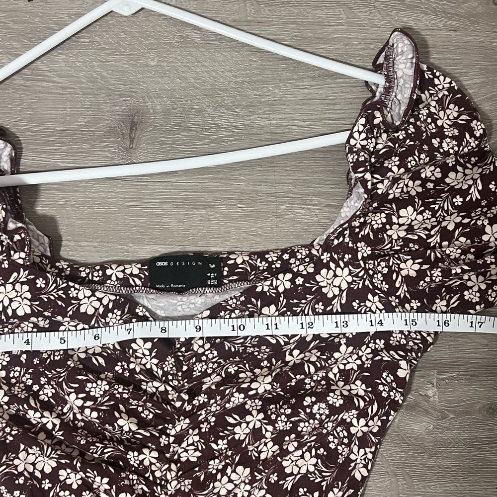ASOS Brown and White Off the Shoulder Puff Sleeve Dress - Picture 10 of 10